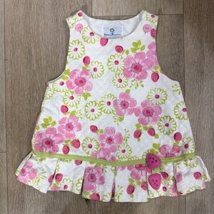 Florence Eiseman White Baby Dress with Pink & Green Floral Accents